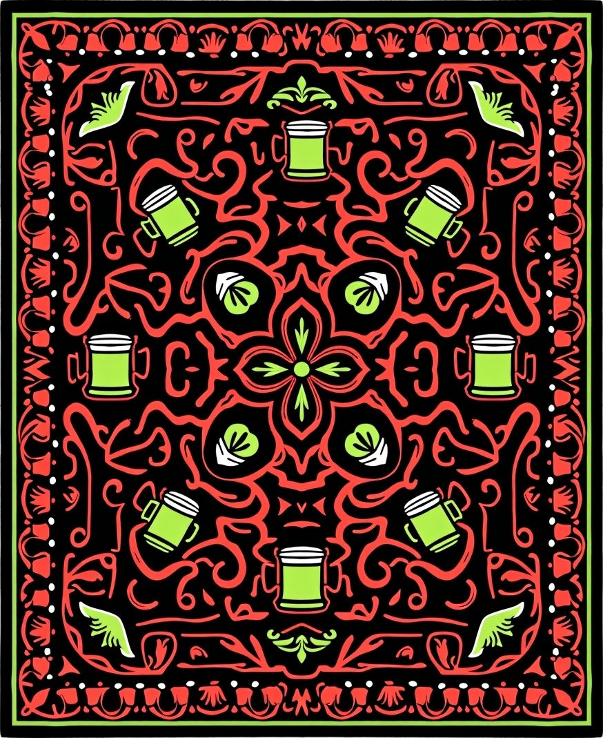 Black Red Green Mug Medallion Rug