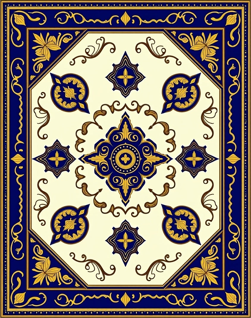 Royal Blue And Gold Medallion Rug