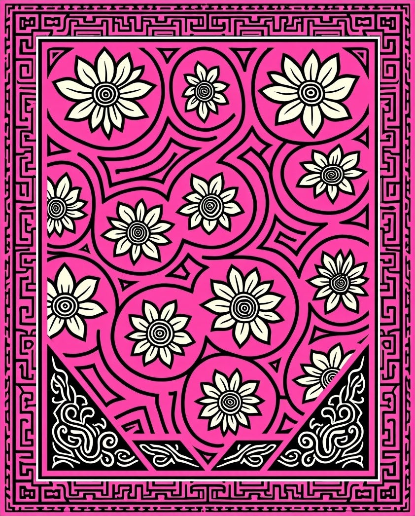 Vibrant Pink Floral Swirl Geometric Rug