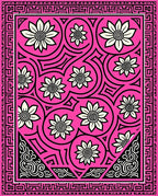 Vibrant Pink Floral Swirl Geometric Rug