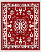 Crimson white floral centerpiece and border Rug