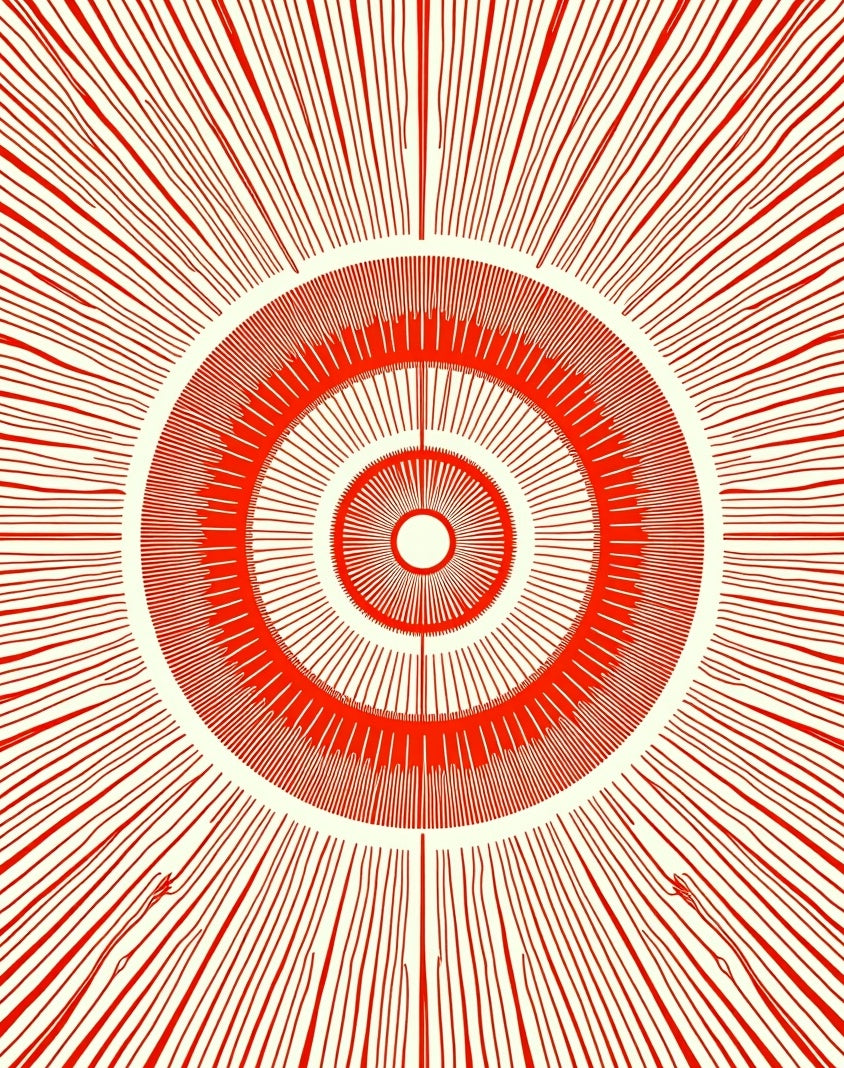 Crimson Burst Concentric Circles Rug
