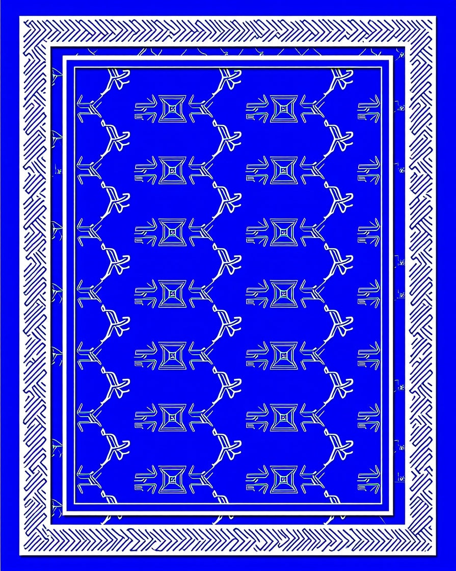 Vibrant Blue Geometric Diamond Border Rug