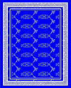 Vibrant Blue Geometric Diamond Border Rug