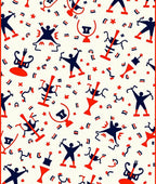 Red Blue Figures Celebration Confetti Rug