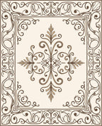 Cream Brown Floral Scrollwork Medallion Rug