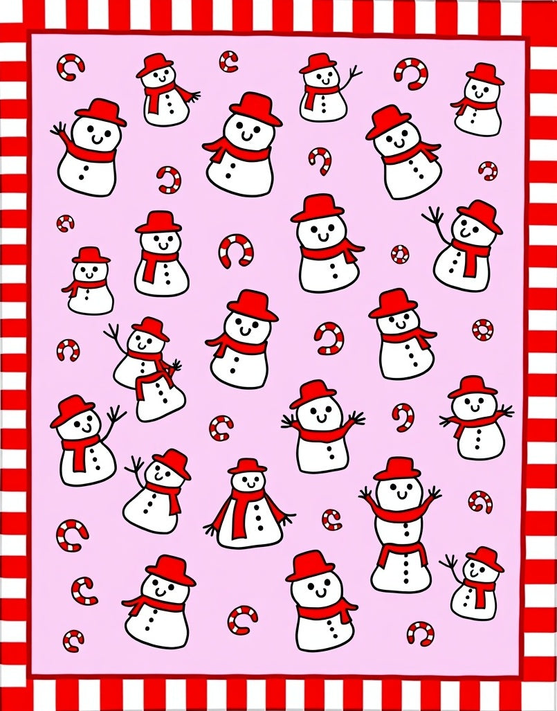 Charming Snowman Holiday Candy Cane Rug