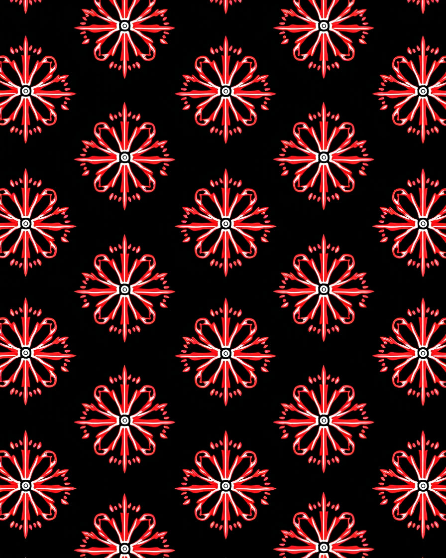 Red Floral Medallion Black Background Rug