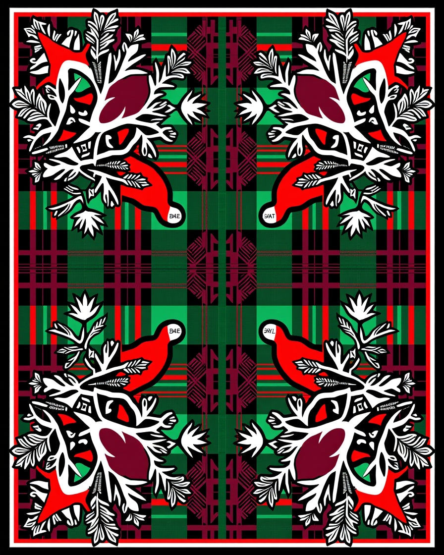 Bold Red Bird Green Plaid Fauna Rug