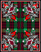 Bold Red Bird Green Plaid Fauna Rug
