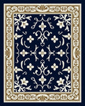 Rich Navy Floral Scroll Border Rug