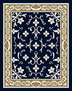 Rich Navy Floral Scroll Border Rug