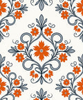 Vibrant Orange Floral Damask Swirl Rug