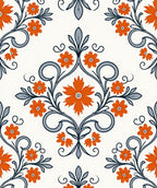 Vibrant Orange Floral Damask Swirl Rug