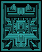 Electric Blue Maze Geometric Rug