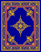 Vibrant Royal Blue Gold Floral Medallion Rug