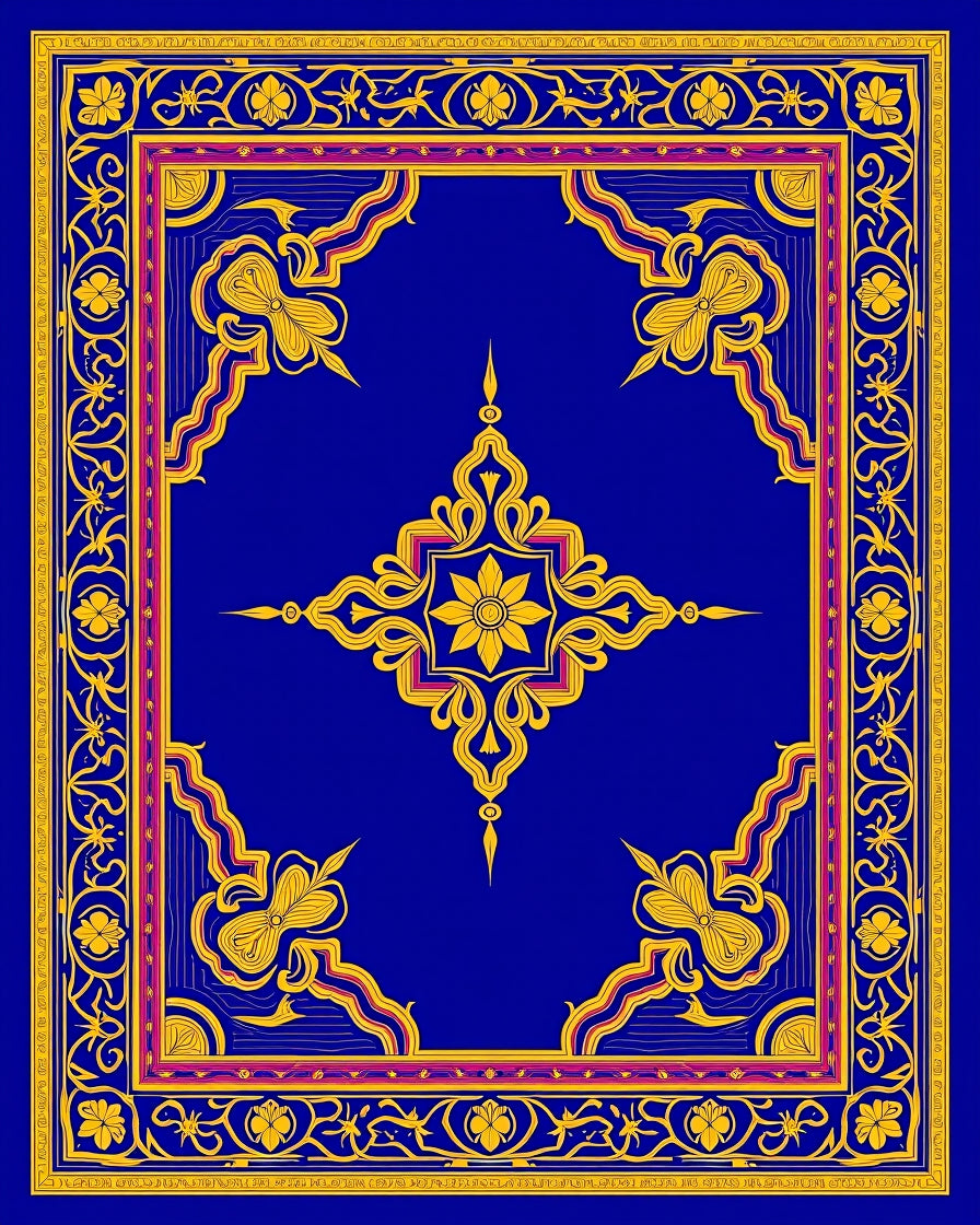 Vibrant Royal Blue Gold Floral Medallion Rug