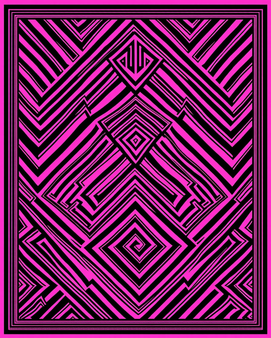 Bold Pink Black Geometric Maze Rug