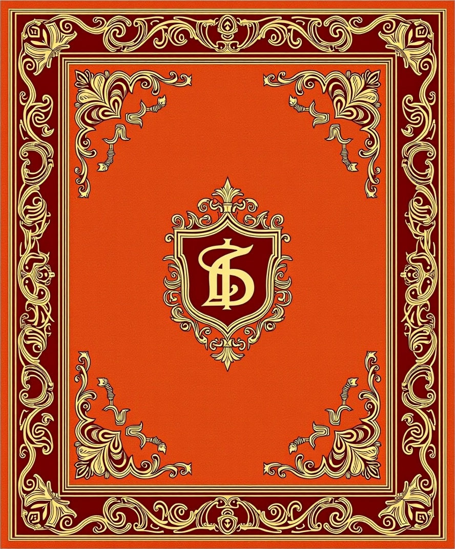 Ornate Crimson and Gold Shield Medallion Rug