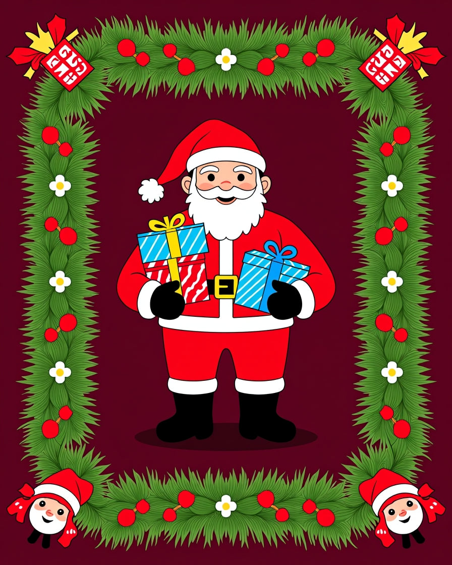 Festive Santa Claus Christmas Garlands Rug
