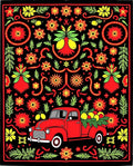 Red Truck Floral Garland Rug