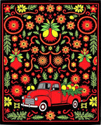 Red Truck Floral Garland Rug