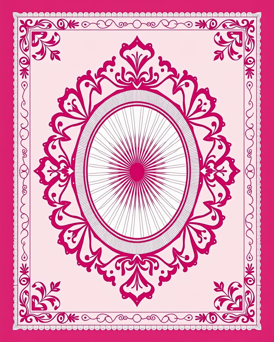 Enchanting Pink Floral Oval Medallion Rug