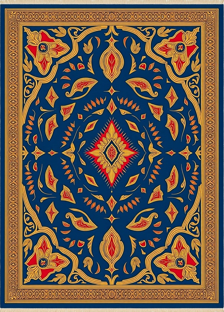 Royal Blue Red Gold Medallion Rug