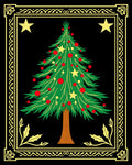 Festive Green Christmas Tree Gold Border Rug