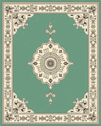 Elegant Teal Medallion Floral Border Rug