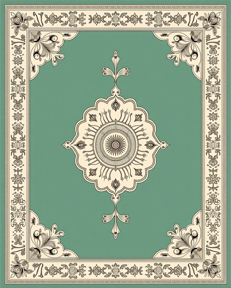 Elegant Teal Medallion Floral Border Rug