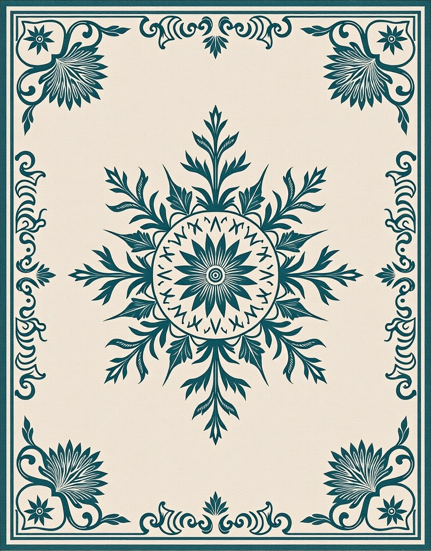 Teal Floral Intricate Medallion Rug