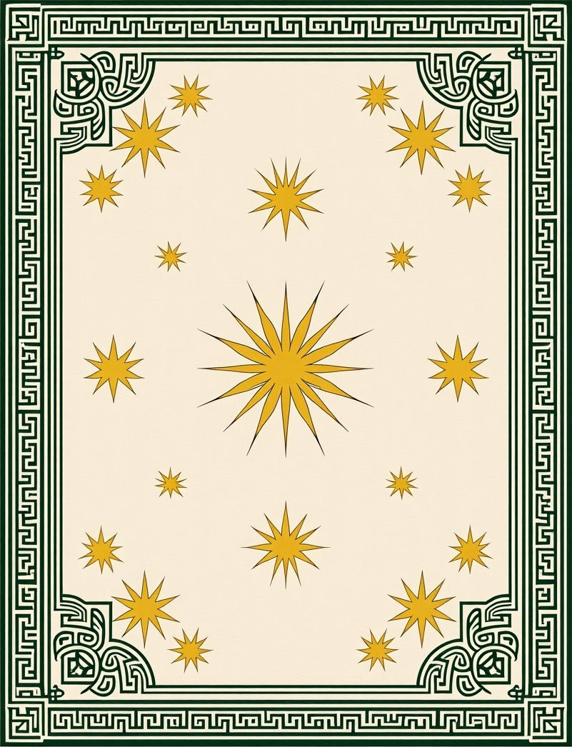 Cream Yellow Starburst Bordered Rug
