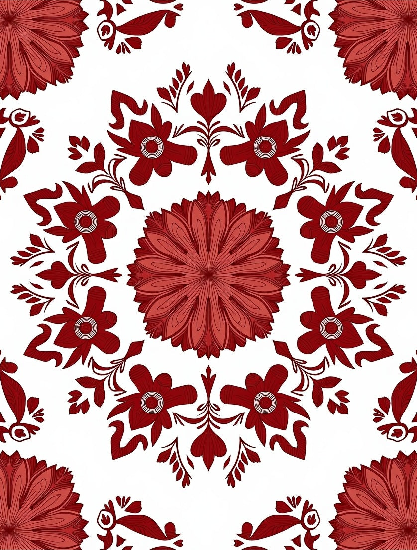 Crimson Floral Medallion Repeat Rug