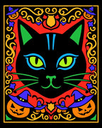 Vibrant Black Cat Halloween Border Rug
