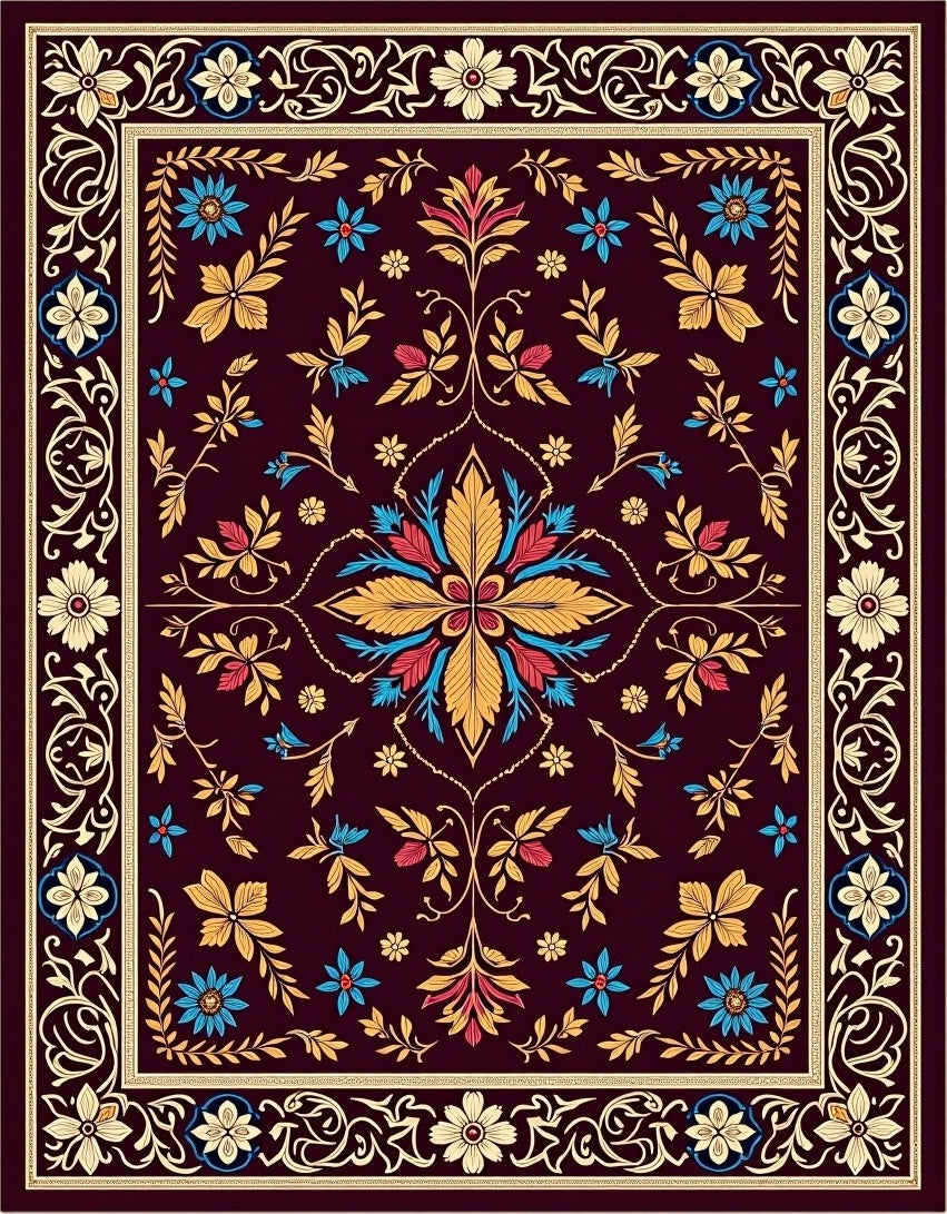 Aubergine Garden Floral Medallion Rug