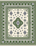 Cream Green Floral Medallion Border Rug