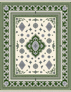 Cream Green Floral Medallion Border Rug