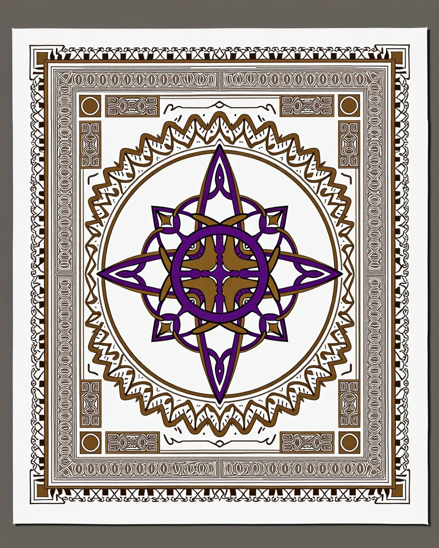 Purple Brown Interlocking Starburst Mandala Rug