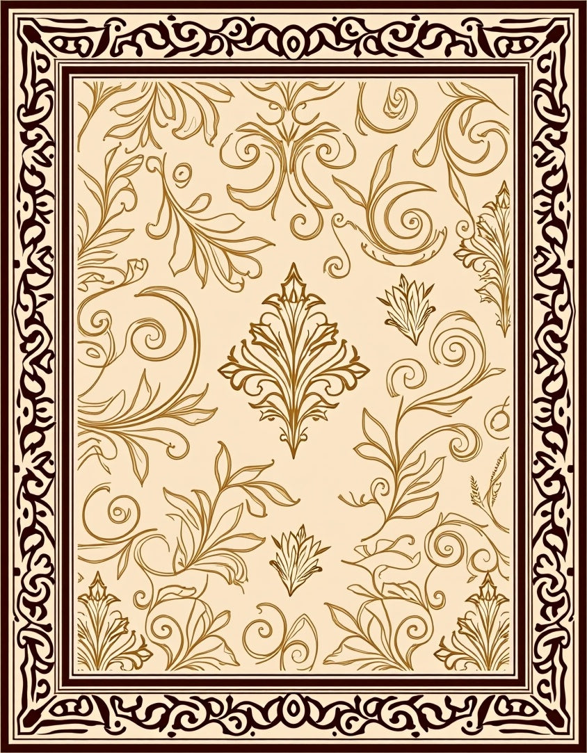 Golden Floral Scrollwork Border Rug