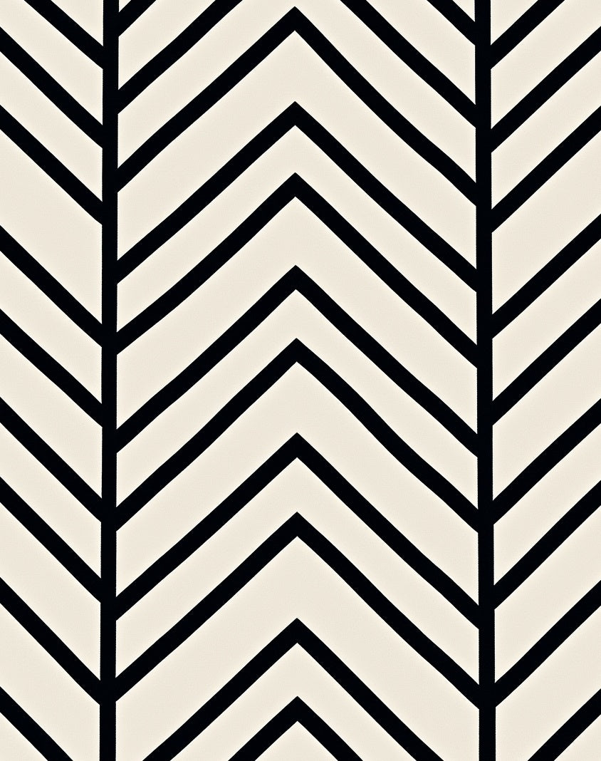 Black Ivory Chevron Geometric Rug