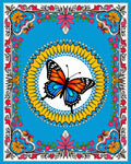 Vibrant Butterfly Floral Border Art Rug