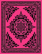Hot Pink Black Floral Medallion Frame Rug