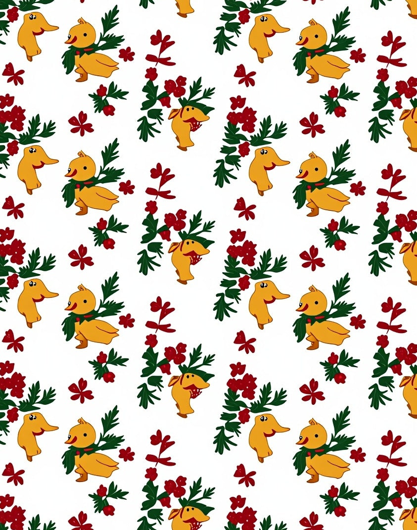 Charming Yellow Ducklings Red Berries Garland Rug