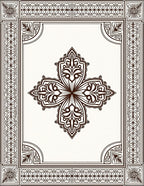 Ornate Brown Floral Medallion Border Rug