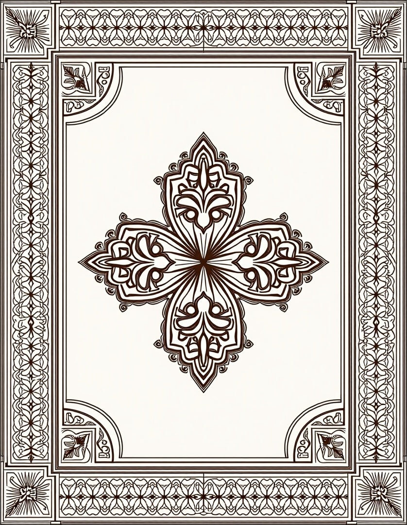 Ornate Brown Floral Medallion Border Rug