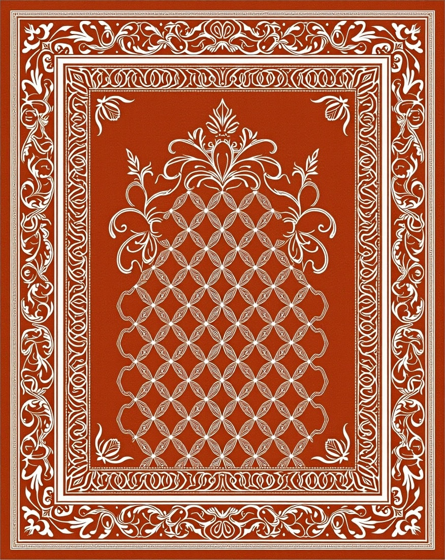 Burnt Orange Floral Medallion Border Rug