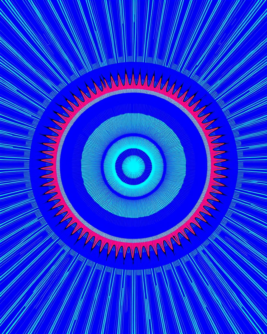 Vibrant Blue Radial Concentric Circles Rug