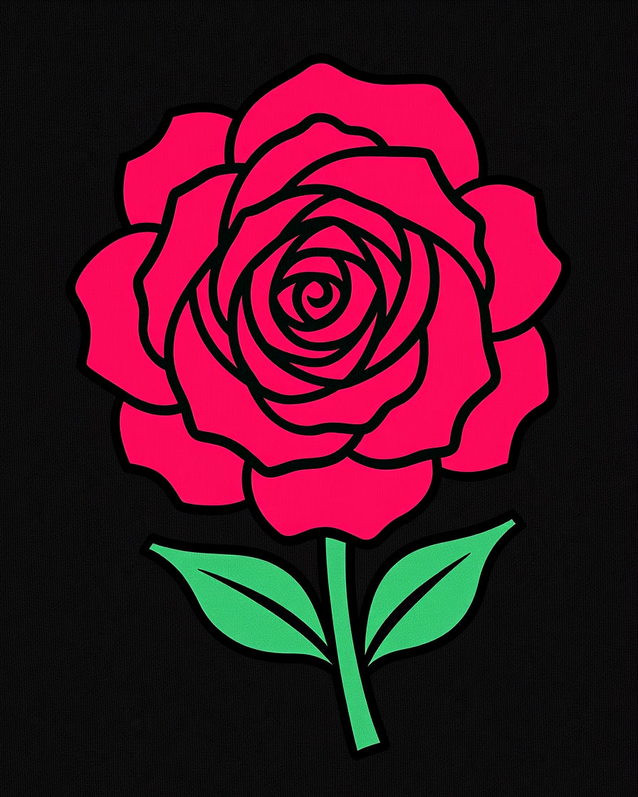 Bold Pink Rose Stem With Leaves Rug