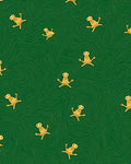 Golden Frogs on Winding Green Background Rug